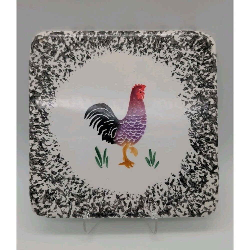 Ceramica Italy Rooster Trivet Sponged Square